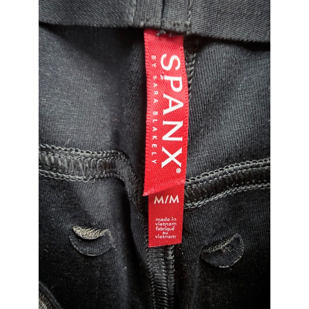 Womens Medium Spanx Faux Leather Leggings Black Lined Slim Fit Moto Chic 26"